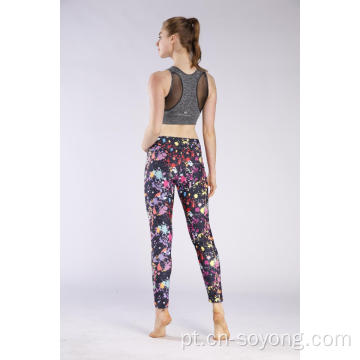 Leggings femininas de poliéster spandex elásticas impressas